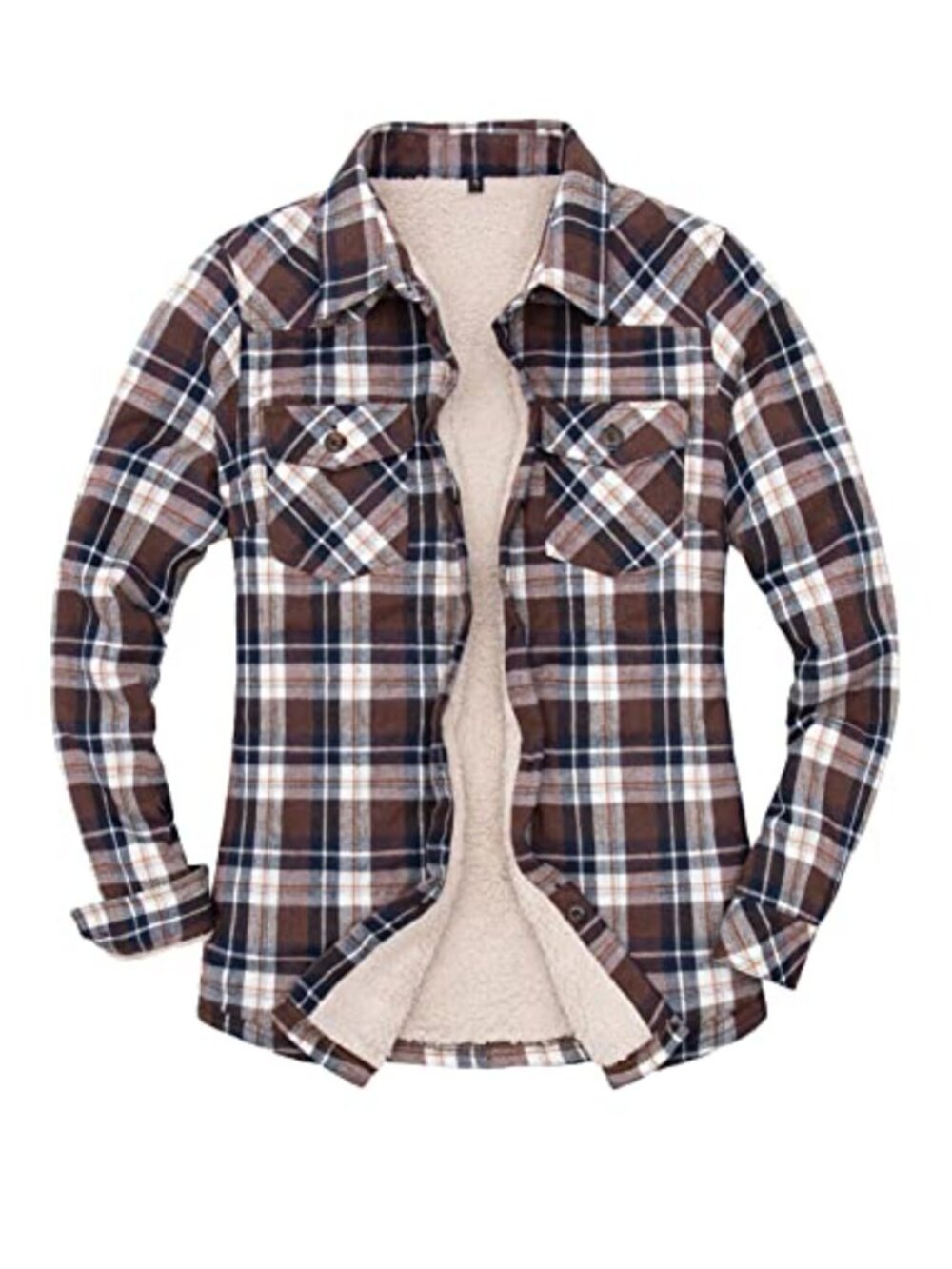 Sherpa Fleece Lined Flannel Jacket Button Down Plaid Shirt Jacket
